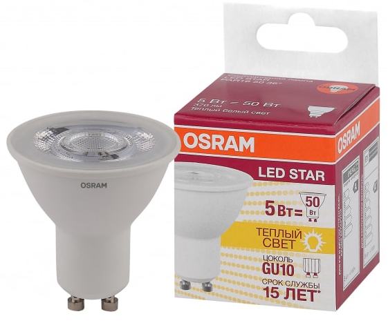 Светодиодная лампа OSRAM GU10 5W 3000K 220V 370Lm 36°