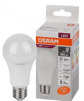Светодиодная лампа OSRAM LED Value A E27 12W 3000K 220V 960Lm 180°